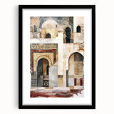 Abstract architecture wall art framed in black matting, showcasing geometric shapes and a modern design, perfect for contemporary home decor.