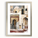 Abstract architectural wall art framed in silver with a white mat, showcasing geometric shapes and lines in a modern style, perfect for contemporary home decor.