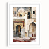 Abstract architecture wall art framed in white mat, showcasing geometric shapes and lines, ideal for modern decor. Perfect for elevating interior aesthetics.