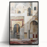 Abstract architectural wall art framed in black acrylic, showcasing geometric shapes and vibrant colors, perfect for modern home decor and art enthusiasts.