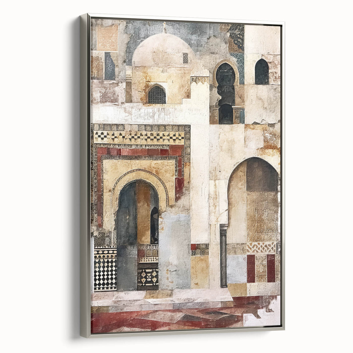 Framed abstract architecture wall art in silver, showcasing a modern design with geometric shapes and lines, perfect for contemporary home décor.