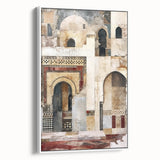 Framed abstract architecture wall art in a sleek white frame, showcasing bold geometric shapes and a modern aesthetic, perfect for contemporary home decor.