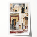 Abstract architectural wall art print featuring geometric shapes in vibrant colors, rolled and ready for display, showcasing modern design elements for contemporary decor.