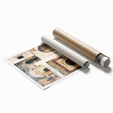 Abstract architectural wall art print showcasing geometric shapes and vibrant colors, rolled and ready for display, highlighting modern design aesthetics.