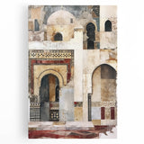 Abstract architectural wall art on stretched canvas, showcasing vibrant colors and geometric patterns, ideal for modern home decor. Perfect for adding a contemporary touch to living spaces or offices.