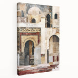 Abstract architectural wall art displayed on stretched canvas, showcasing dynamic geometric shapes in a blend of blue, gray, and white tones, ideal for modern home decor.