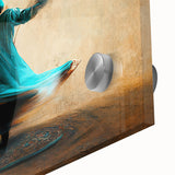 Abstract figurative wall art design displayed on acrylic glass, showcasing vibrant colors and intricate patterns, ideal for modern home decor.