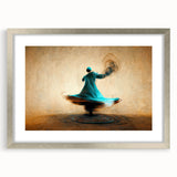 Abstract figurative wall art framed in silver with a mat, showcasing vibrant colors and dynamic shapes, perfect for modern home decor and artistic expression.