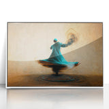 Abstract figurative wall art framed in sleek white acrylic, showcasing vibrant colors and dynamic shapes, perfect for modern home decor or gallery display.