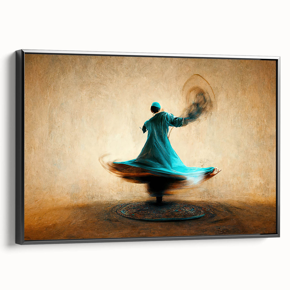 Framed abstract figurative wall art on canvas, showcasing a dynamic design with bold black tones and intricate shapes, displayed in a stylish side view.