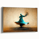 Abstract figurative wall art in a silver frame, showcasing vibrant colors and intricate designs, perfect for modern home decor. Side view highlights framing details.