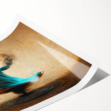 Abstract figurative wall art print showcasing vibrant colors and dynamic shapes, rolled and packaged in a protective cardboard tube for easy display.