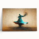 Abstract figurative wall art on stretched canvas, featuring vibrant colors and dynamic shapes, leaning against a neutral wall, perfect for modern home decor.