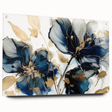 Abstract floral wall art displayed in a sleek acrylic frame, showcasing vibrant colors and intricate designs, perfect for modern home decor. The side view highlights the depth of the acrylic and the pins used for mounting, adding an elegant touch to any space.