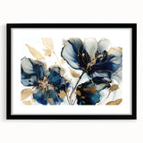 Abstract floral wall art framed in black with a mat, showcasing vibrant colors and intricate designs, ideal for modern home decor. Perfect for adding sophistication to any room.