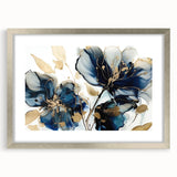 Abstract floral wall art framed in silver with a white mat, showcasing vibrant colors and intricate designs, perfect for home decor enhancement.