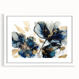 Abstract floral wall art framed in white with a mat, showcasing vibrant colors and intricate designs, perfect for enhancing modern home decor.