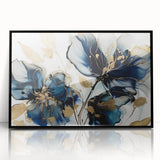Framed abstract floral wall art with vibrant colors in a black frame, showcasing a modern design perfect for home decor. Ideal for adding a touch of elegance to any living space.