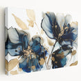 Stretched canvas showcasing an abstract floral design in vibrant colors, elegantly framed for wall display, enhancing modern home decor aesthetics.