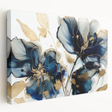 Stretched canvas showcasing an abstract floral design in vibrant colors, elegantly framed for wall display, enhancing modern home decor aesthetics.