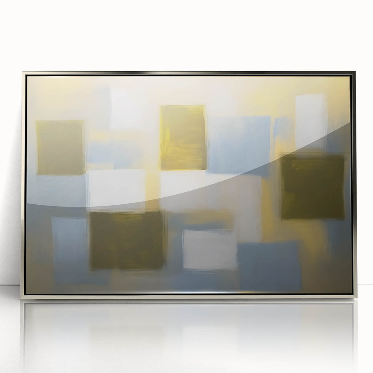 Framed acrylic wall art featuring an abstract geometric design in silver tones, showcasing sharp angles and modern aesthetics, perfect for contemporary decor.