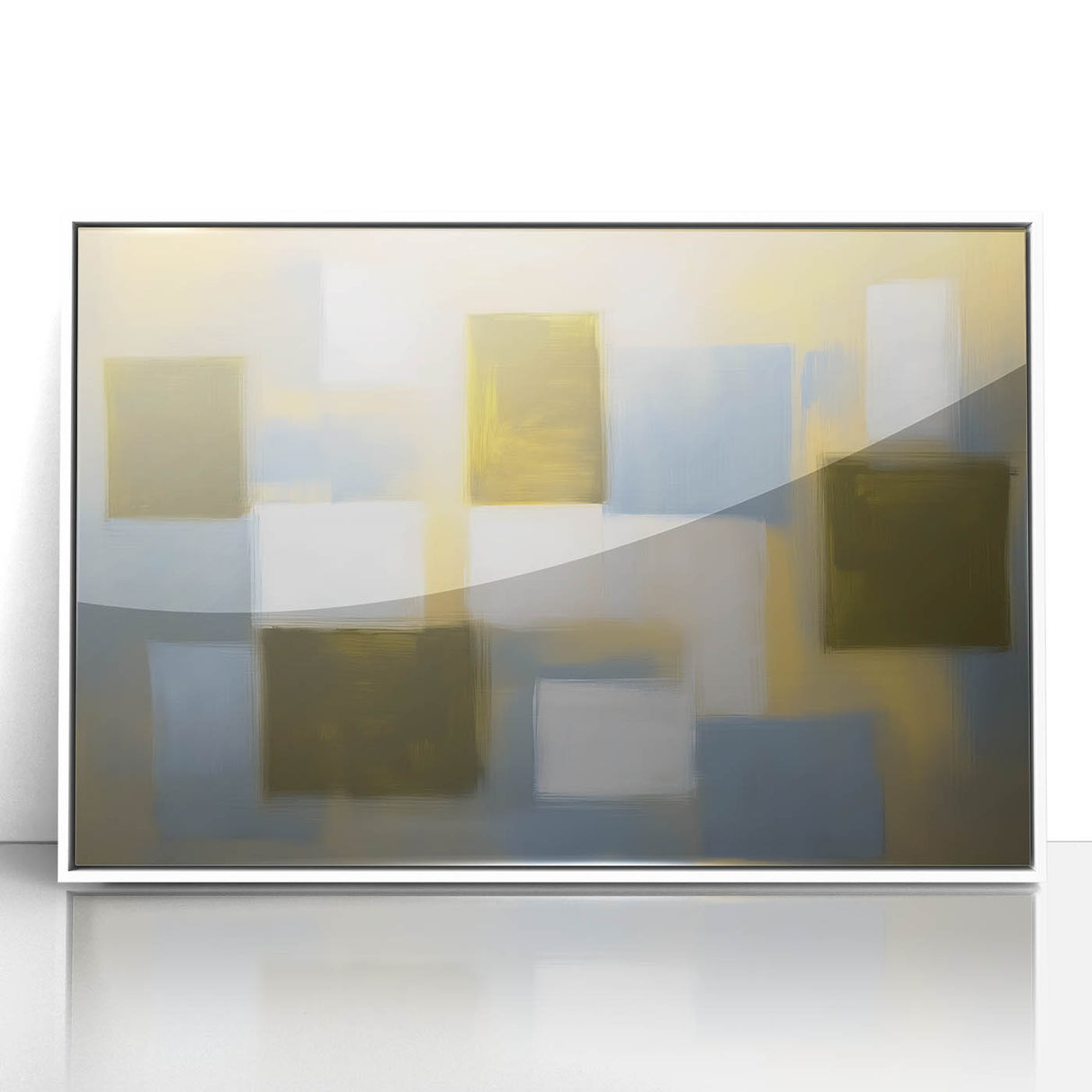 Framed acrylic wall art showcasing a modern abstract geometric design in white tones, ideal for contemporary home decor, adding a touch of elegance and style.