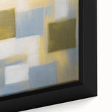 Close-up of a vibrant abstract geometric framed canvas showcasing bold colors and intricate patterns, perfect for modern home decor and art enthusiasts.