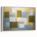 Abstract geometric framed canvas artwork showcasing a modern design in shades of white, perfect for contemporary home decor. The side view highlights the sleek frame and artistic detailing, ideal for enhancing living spaces.