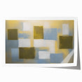 Abstract geometric rolled print showcasing vibrant blue, orange, and yellow shapes on a textured surface, ideal for modern home decor. Packaged securely in a cardboard tube for safe shipping.