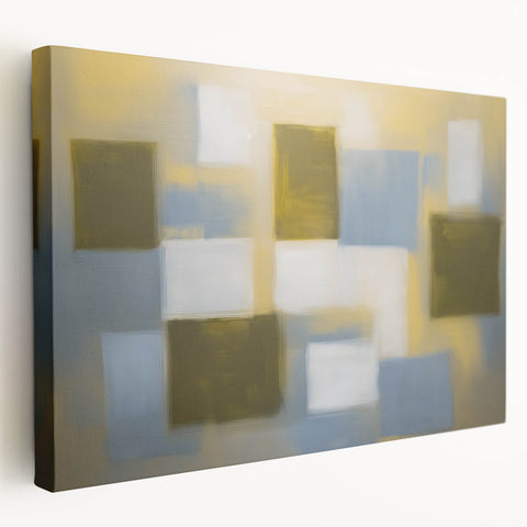 Abstract geometric stretched canvas artwork showcasing vibrant colors and sharp lines, ideal for modern home decor. The side view highlights its sleek finishing and quality craftsmanship, perfect for enhancing contemporary living spaces.