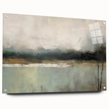 Abstract landscape wall art displayed in a side view, highlighting its acrylic glass finish and vibrant colors, secured with decorative pins for a modern aesthetic.