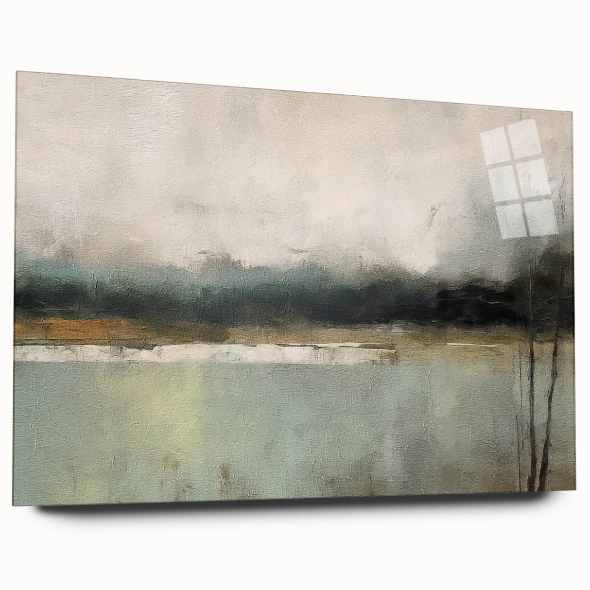 Abstract landscape wall art displayed in a sleek acrylic frame, showcasing vibrant colors and dynamic patterns, perfect for modern home decor.