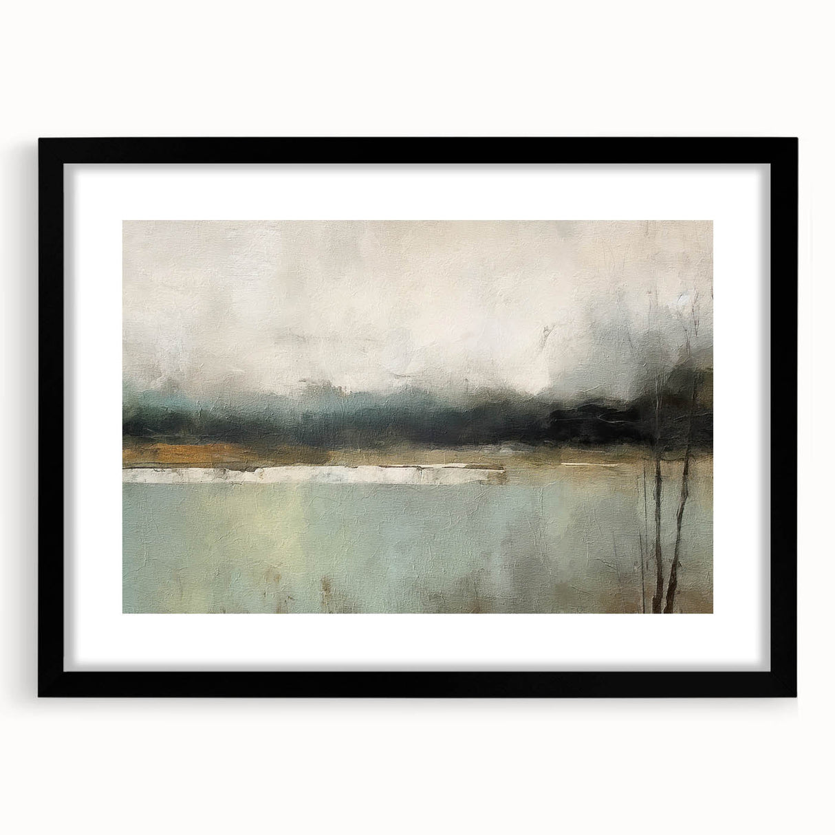 Abstract landscape wall art framed in black, showcasing vibrant colors and dynamic shapes, ideal for modern home decor or office settings. Perfect for adding a contemporary touch to any space.