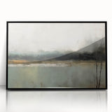 Framed abstract landscape wall art in black acrylic, showcasing vibrant colors and dynamic shapes, perfect for modern home decor and artistic spaces.