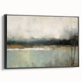Framed abstract landscape wall art featuring a blend of earthy tones and dynamic shapes, showcased in a sleek black frame, perfect for modern home decor.