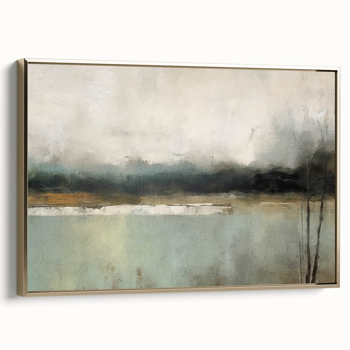 Framed abstract landscape wall art in gold tones, showcasing a modern design with textured details, perfect for enhancing contemporary home decor.