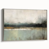 Framed abstract landscape wall art in silver, showcasing vibrant colors and dynamic shapes, perfect for modern home decor. Ideal for enhancing interior aesthetics.
