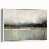 Framed abstract landscape wall art in a white frame, showcasing soft, muted colors and organic shapes, ideal for modern home decor and stylish interiors.