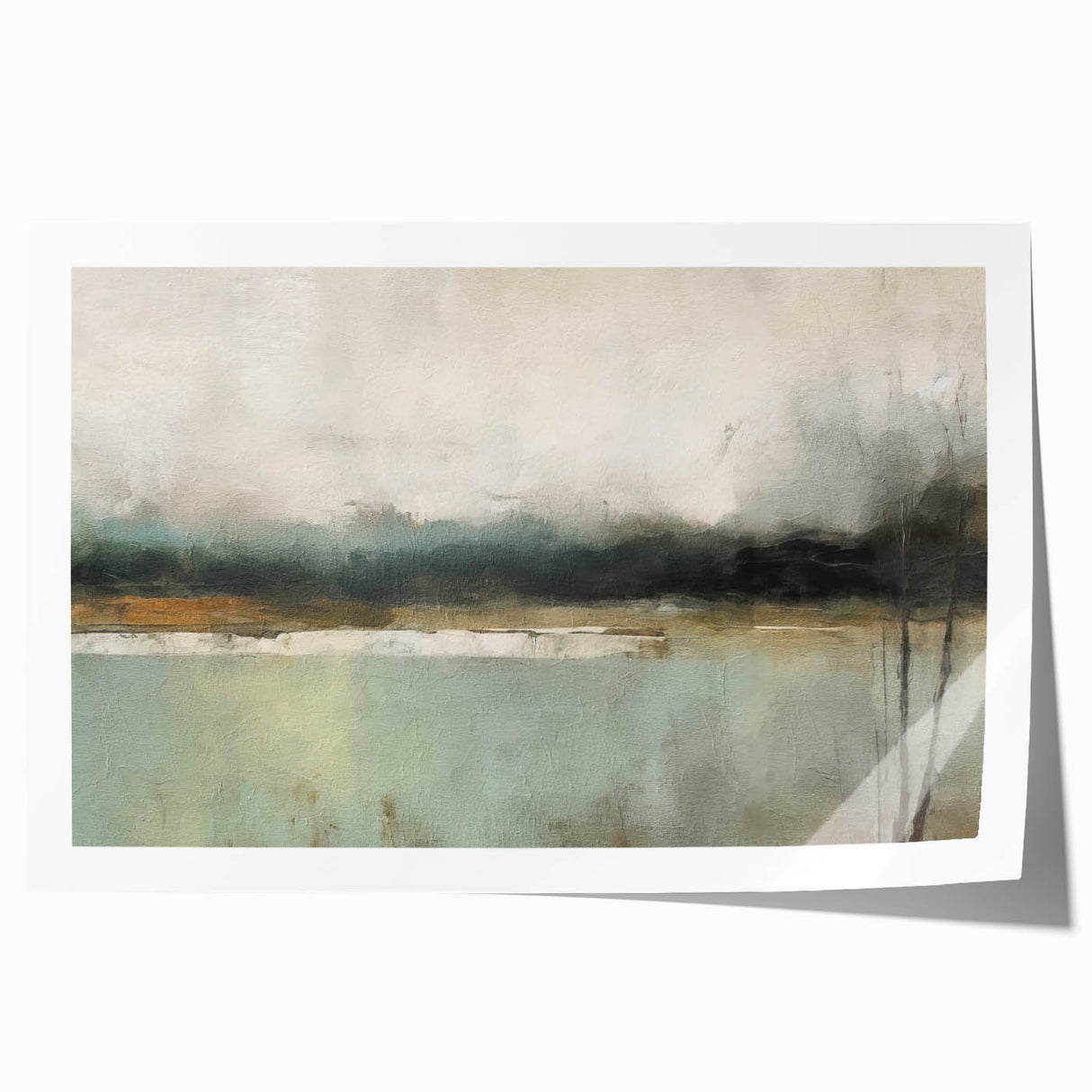 Abstract landscape wall art print featuring vibrant colors and fluid shapes, rolled and packaged in a protective cardboard tube for home decor display.