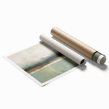 Abstract landscape wall art print showcasing vibrant colors of blue, orange, and green, rolled for easy shipping, perfect for modern home decor.