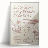 Acrylic print of a modern art deco poster featuring stylized food and drink illustrations in black and white.