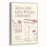 Vintage poster art of assorted colorful cocktails on a black background, framed canvas, ideal for living room decor.