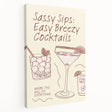 Large stretched canvas featuring a colorful illustration of various fruits and beverages, ideal for kitchen wall art.