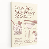 Large stretched canvas featuring a colorful illustration of various fruits and beverages, ideal for kitchen wall art.