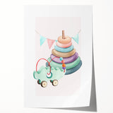 Girls Room Wall Art - Stacking Rings & Toy Car Kids Room Art