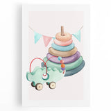 Girls Room Wall Art - Stacking Rings & Toy Car Kids Room Art