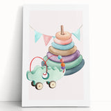 Girls Room Wall Art - Stacking Rings & Toy Car Kids Room Art