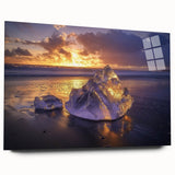 Stunning acrylic landscape wall art depicting a serene beach scene with gentle waves, vibrant blue skies, and soft sand, elegantly displayed in a side view without pins. Perfect for enhancing coastal-themed decor and creating a calming atmosphere.