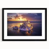 Black-framed landscape art print depicting serene beach scenery with soft waves and sandy shore, designed to enhance modern home decor. Ideal for coastal-themed interiors.