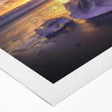 Beautiful rolled canvas print showcasing a serene beach landscape with vibrant colors, ideal for home decor. Packaged securely in a protective cardboard tube for safe shipping.